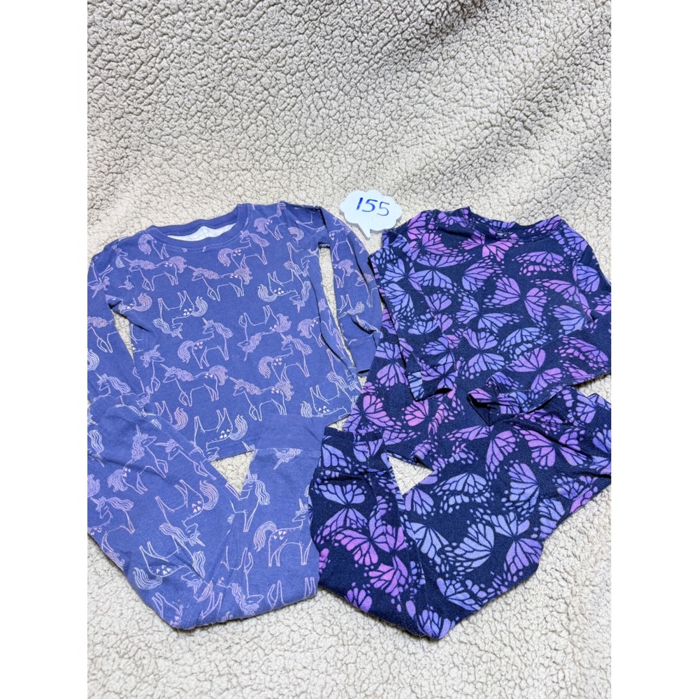 Carters Unicorn and Cuddl Duds Butterfly Pajama Set Bundle Purple Kids Size 4